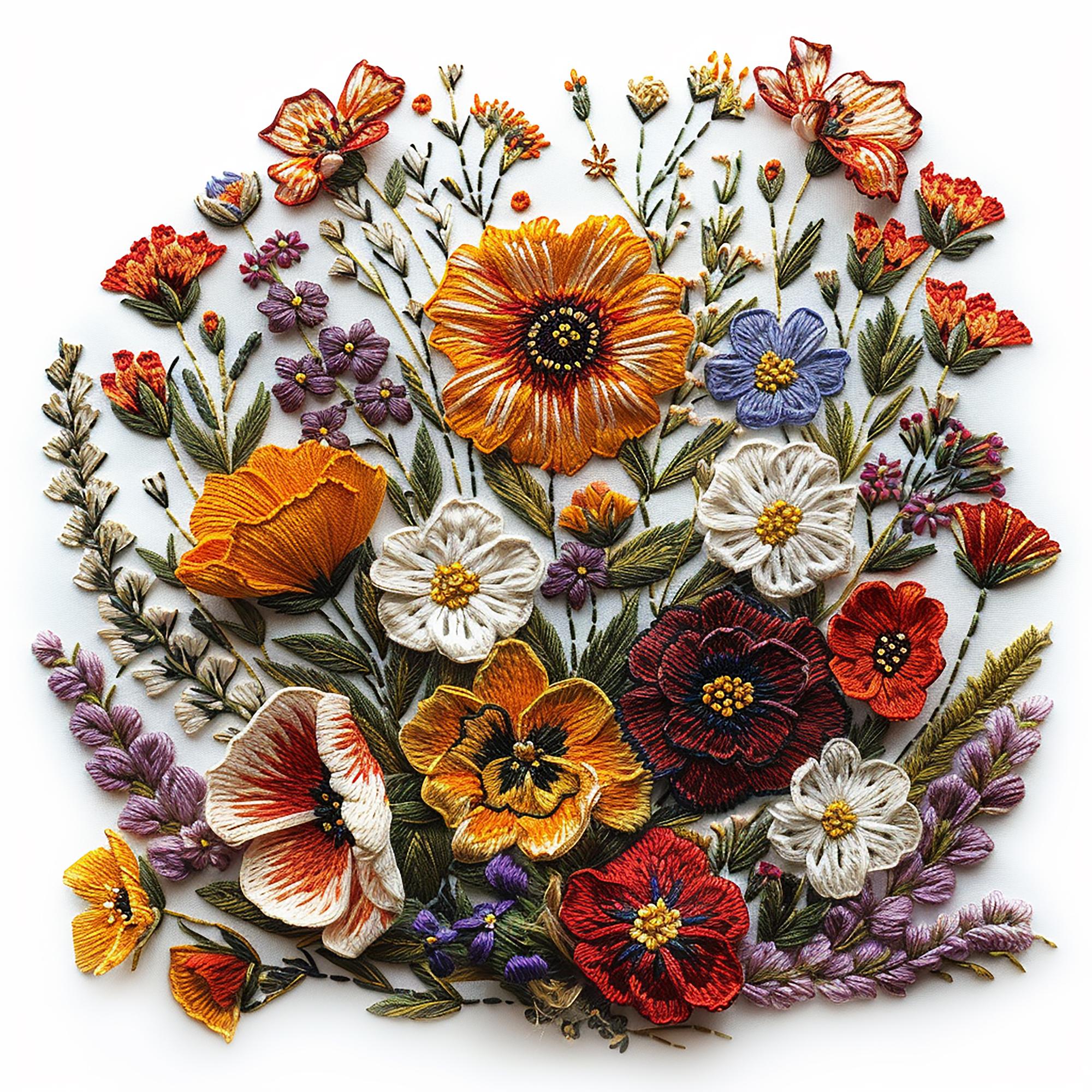 Embroidered botanical patch on canvas
